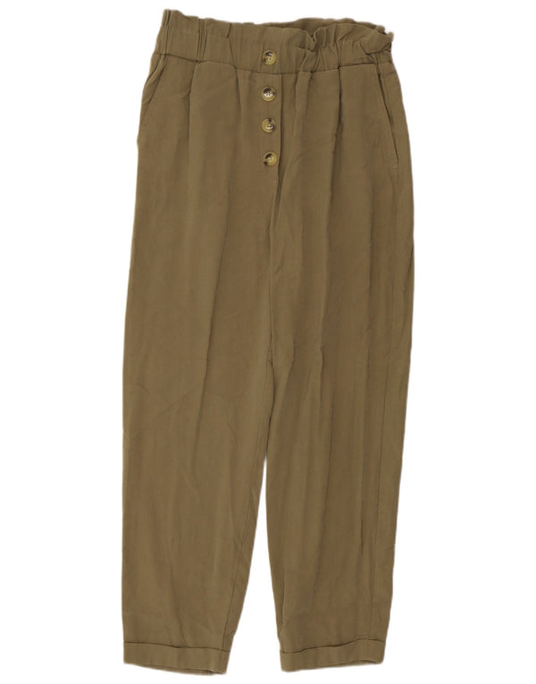 Zara Damen Pegged Freizeithose Small W26 L25 Khaki Viscose