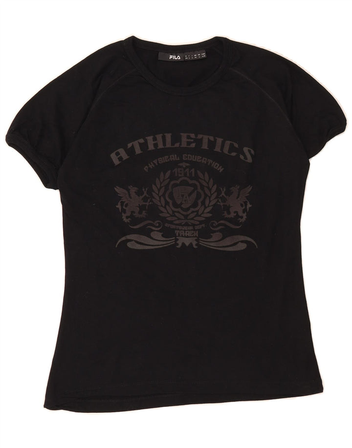 FILA Womens Graphic T-Shirt Top UK 14 Medium Black Cotton Vintage Fila and Second-Hand Fila from Messina Hembry 