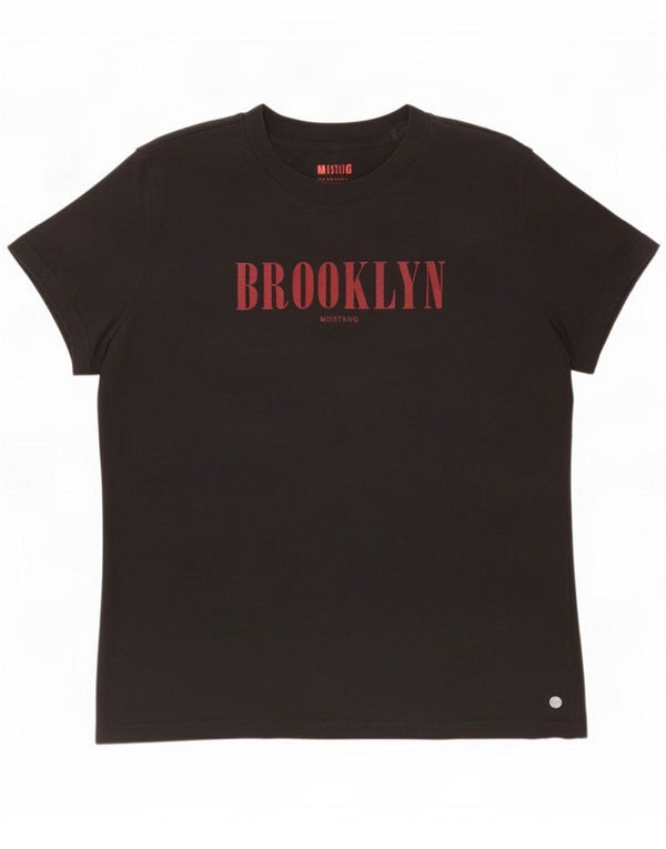 Mustang Womens Brooklyn Graphic T-Shirt Top UK 16 Large Black Cotton