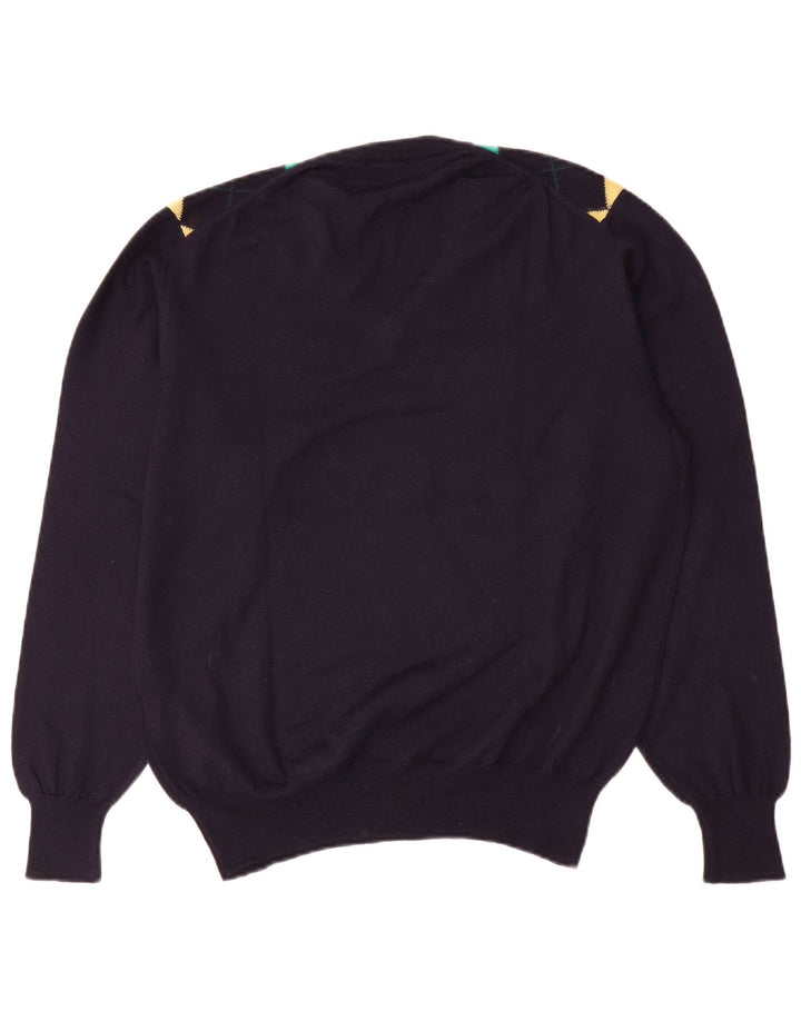 Marronetto Herren-Pullover mit V-Ausschnitt, klein, marineblau, Argyle-/Diamant-Wolle