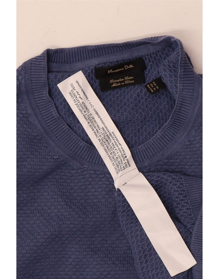 Massimo Dutti Herren-Pullover mit Rundhalsausschnitt, XL, blaue Baumwolle