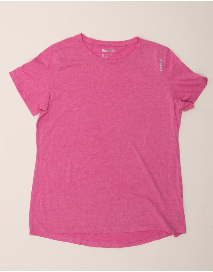REEBOK Womens T-Shirt Top UK 18 XL Pink Flecked Polyester Vintage Reebok and Second-Hand Reebok from Messina Hembry 