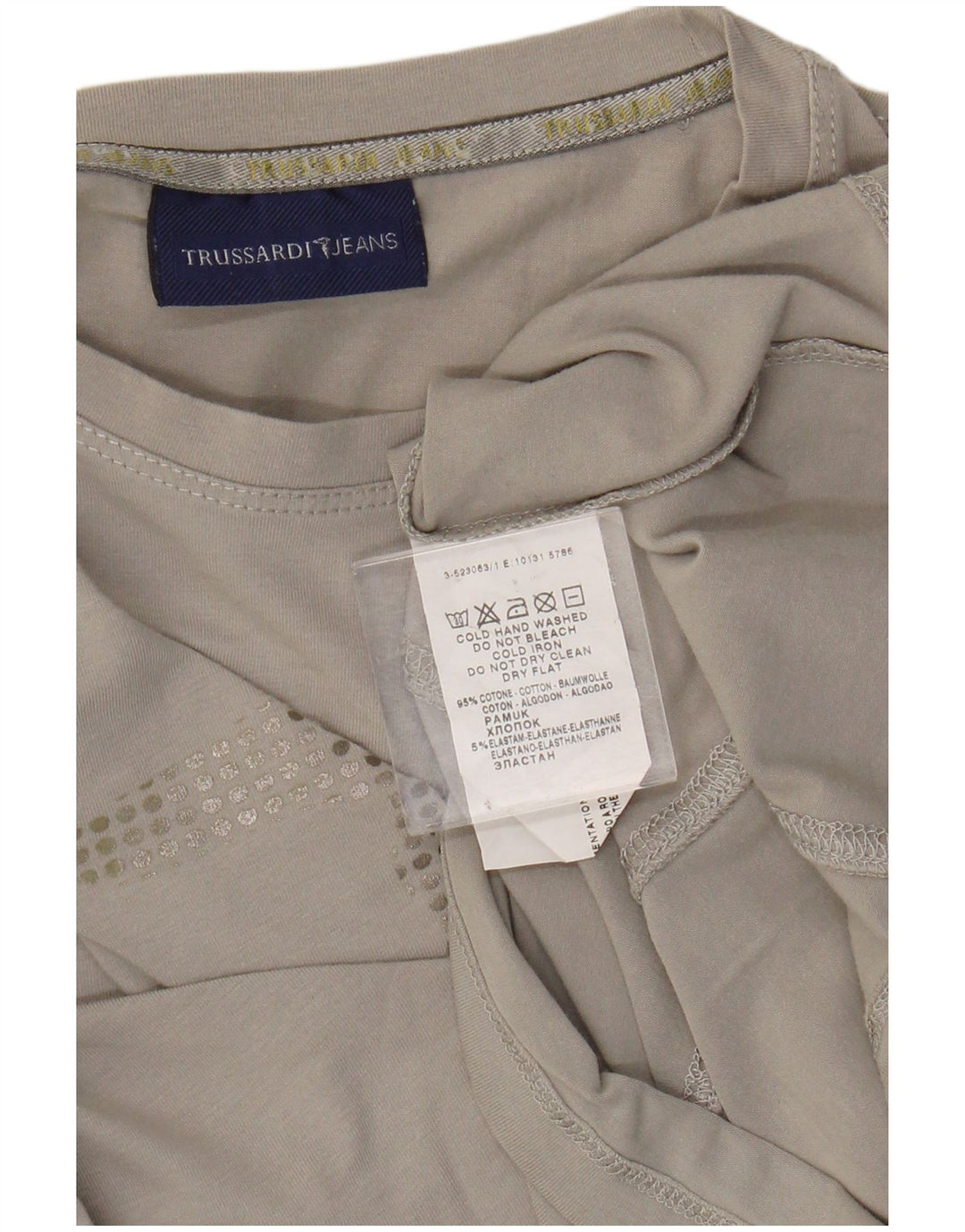 Trussardi Jeans Damen Graphic Top Langarm UK 14 Mittelgraue Baumwolle
