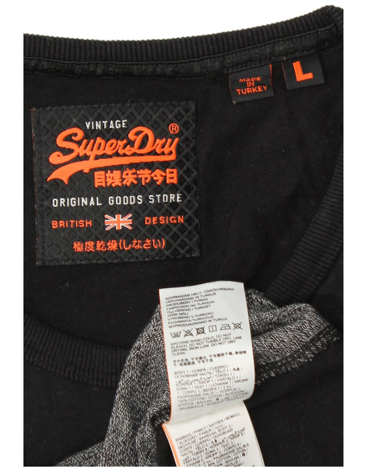 SUPERDRY Herren-Unterhemd mit grafischem Motiv, groß, schwarze Farbblock-Baumwolle
