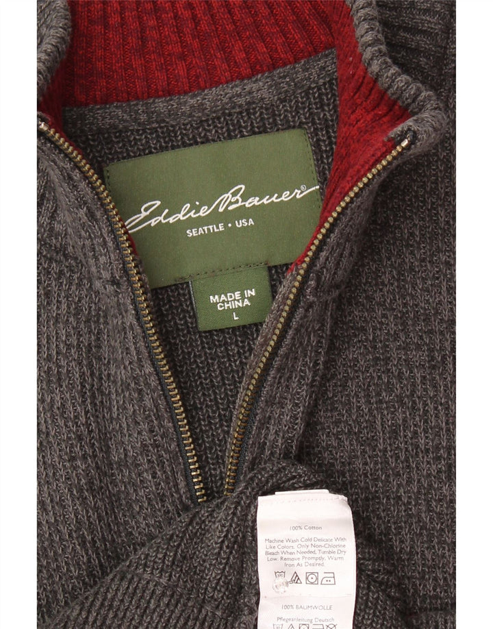 EDDIE BAUER Herren-Pullover mit Reißverschluss, groß, grau gestreift, Baumwolle