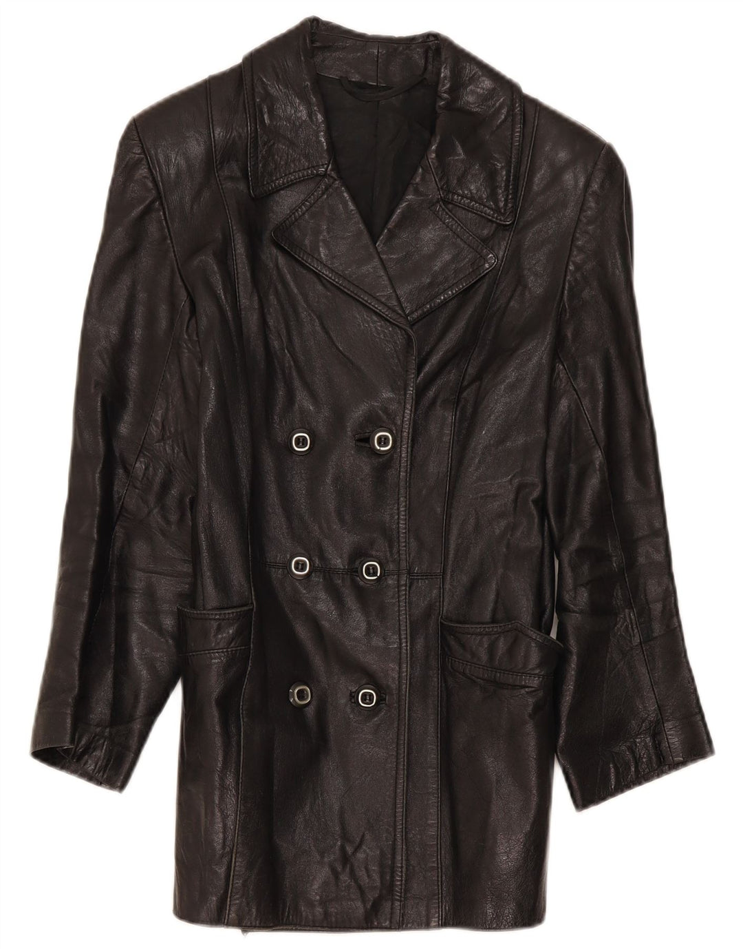 Vintage Damen Zweireihige Lederjacke IT 46 Large Schwarz