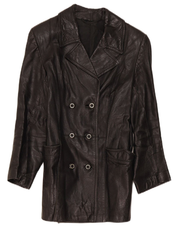 Vintage Damen Zweireihige Lederjacke IT 46 Large Schwarz