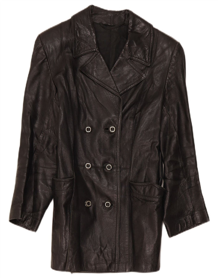 Vintage Damen Zweireihige Lederjacke IT 46 Large Schwarz