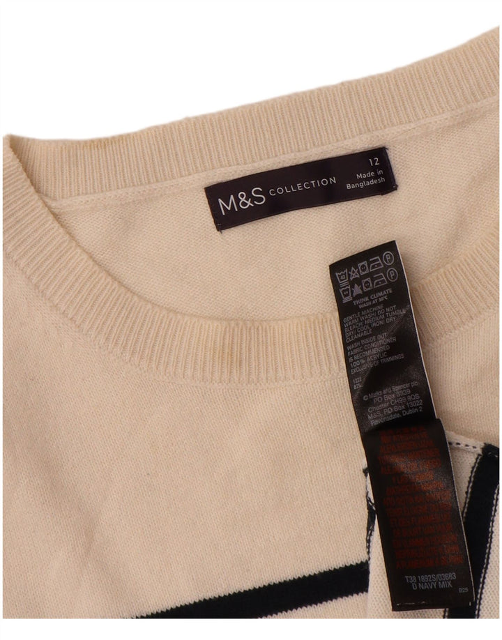 Marks & Spencer Damen-Pullover mit U-Boot-Ausschnitt, Gr. 12, mittelweiß gestreift