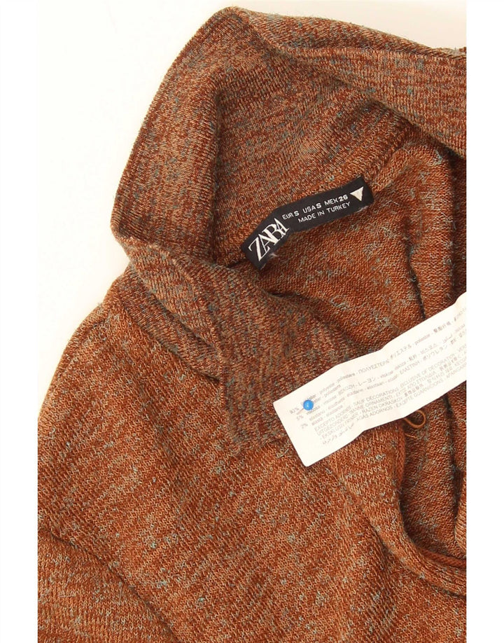Langärmeliger Damen-Body von Zara, Gr. 8, klein, braun geflecktes Polyester