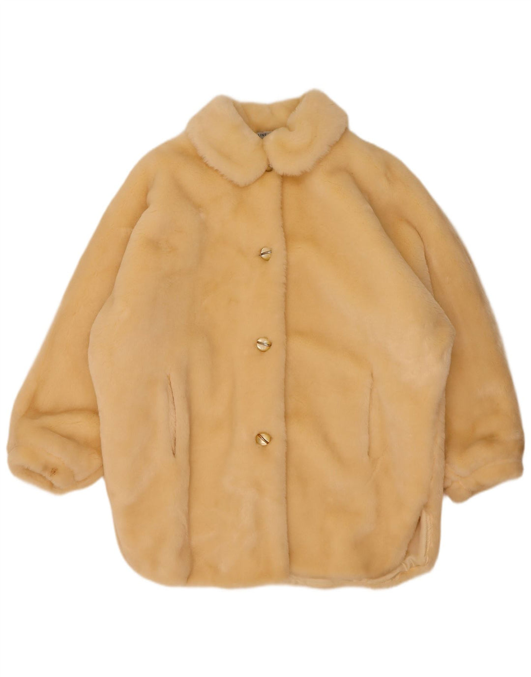 Vintage Damen Übergroßer Kunstfellmantel EU 40 Mittelbeige Modacryl