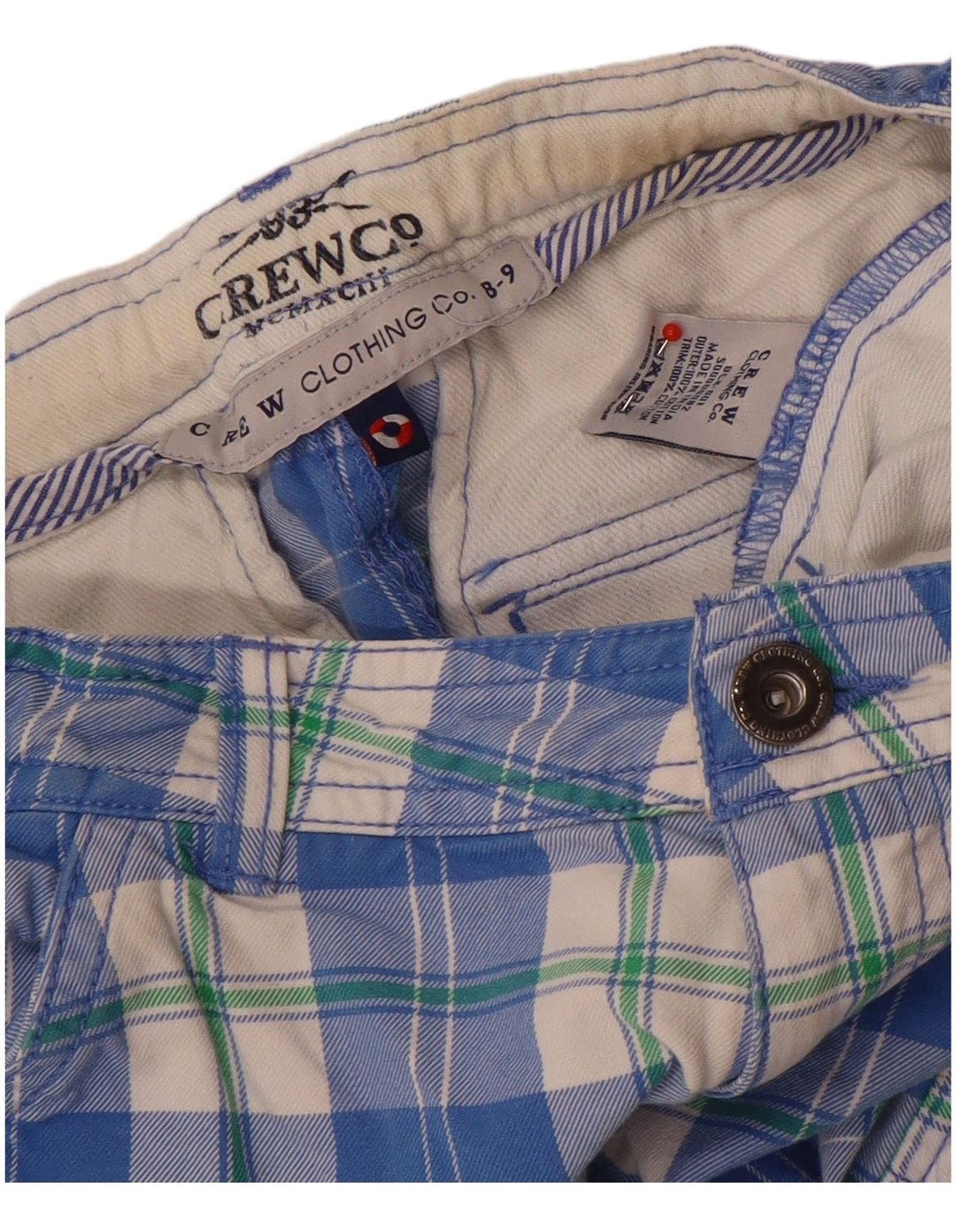 Crew Clothing Cargo-Shorts für Jungen, 8–9 Jahre, W24, blau kariert, Baumwolle