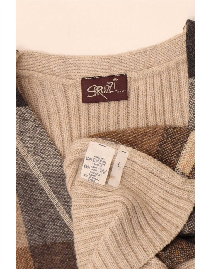 Vintage Herrenweste, groß, beige, kariert, Acryl