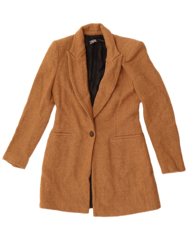 Zara Damen 1 Knopf Longline Blazer Jacke UK 10 Small Beige