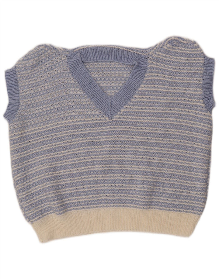 VINTAGE Damen Weste Tank Top UK 18 XL Blau gestreift