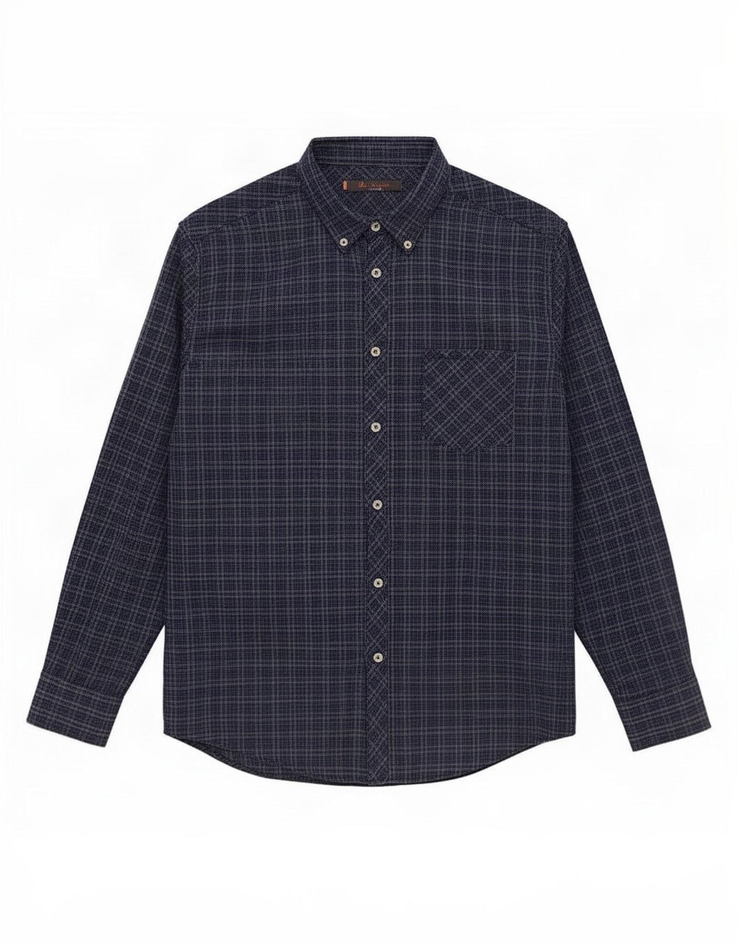 Ben Sherman Herrenhemd, groß, marineblau, kariert, Baumwolle