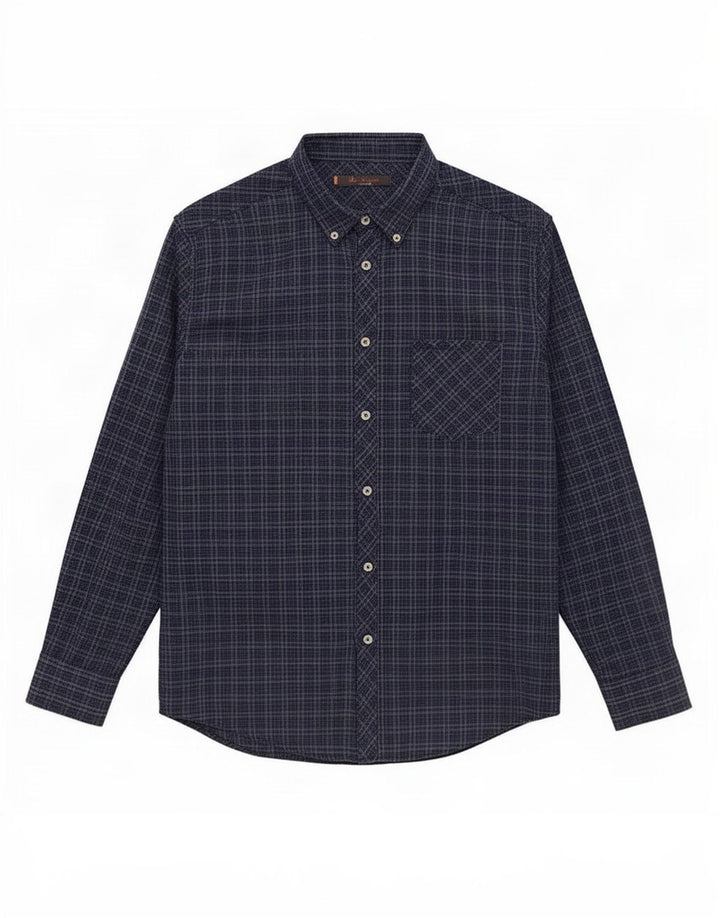 Ben Sherman Herrenhemd, groß, marineblau, kariert, Baumwolle