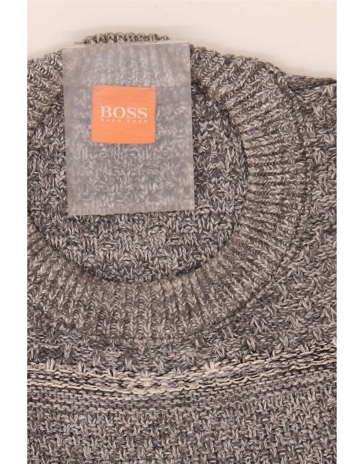 Hugo Boss Herren-Pullover mit Rundhalsausschnitt, groß, graue Baumwolle