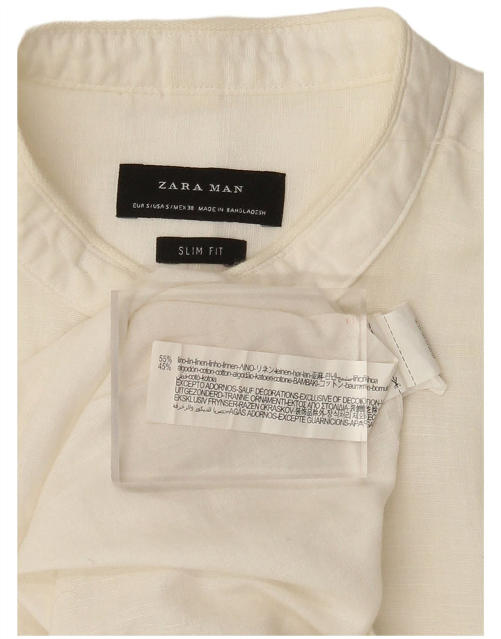 ZARA Mens Slim Fit Shirt Small Off White Linen