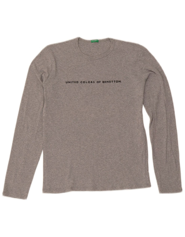 Benetton Womens Graphic Top Langarm UK 12 Mittelgrau meliert