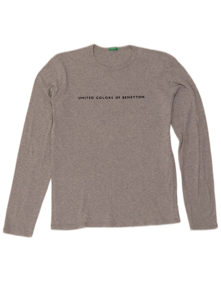 Benetton Womens Graphic Top Langarm UK 12 Mittelgrau meliert
