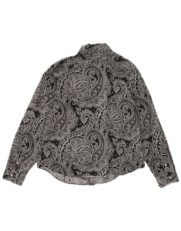 Ralph Lauren Womens Petite Shirt UK 16 Große schwarze Paisley-Baumwolle