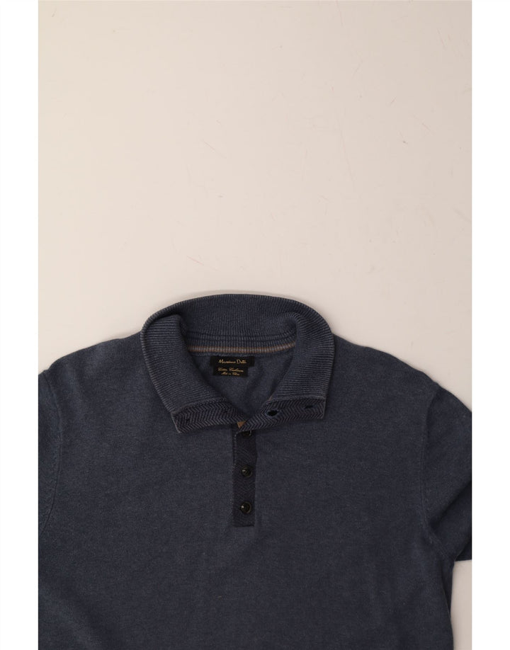 MASSIMO DUTTI Mens Button Neck Jumper Sweater Medium Navy Blue Vintage Massimo Dutti and Second-Hand Massimo Dutti from Messina Hembry 