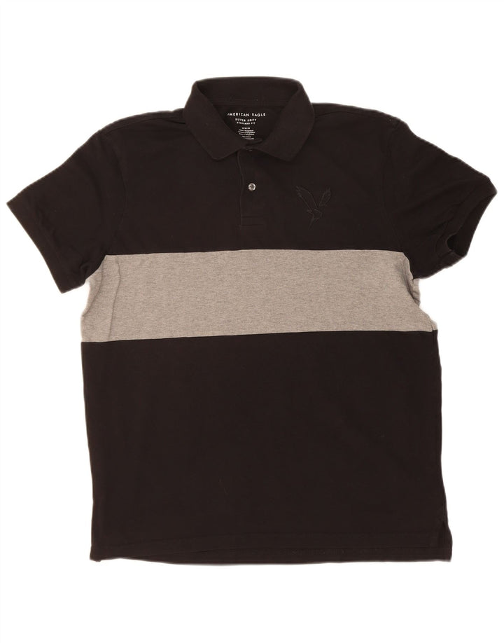 AMERICAN EAGLE Mens Standard Fit Polo Shirt Medium Black Colourblock
