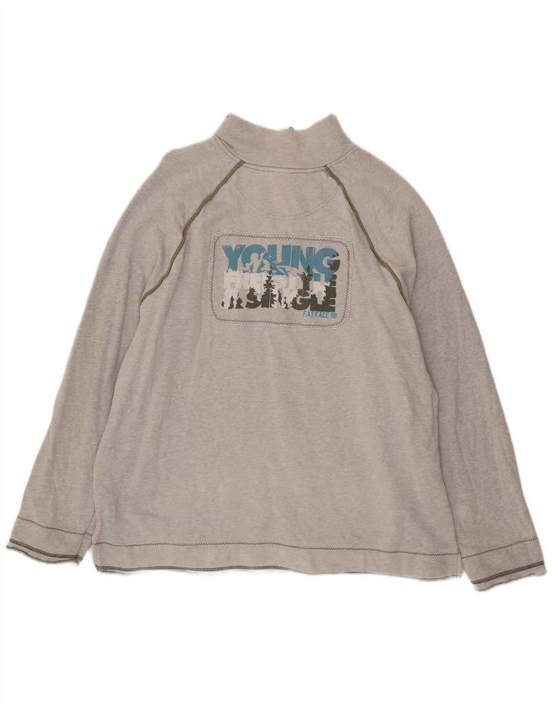 FAT FACE Herren-Sweatshirt mit grafischem Reißverschluss, XL, graue Baumwolle
