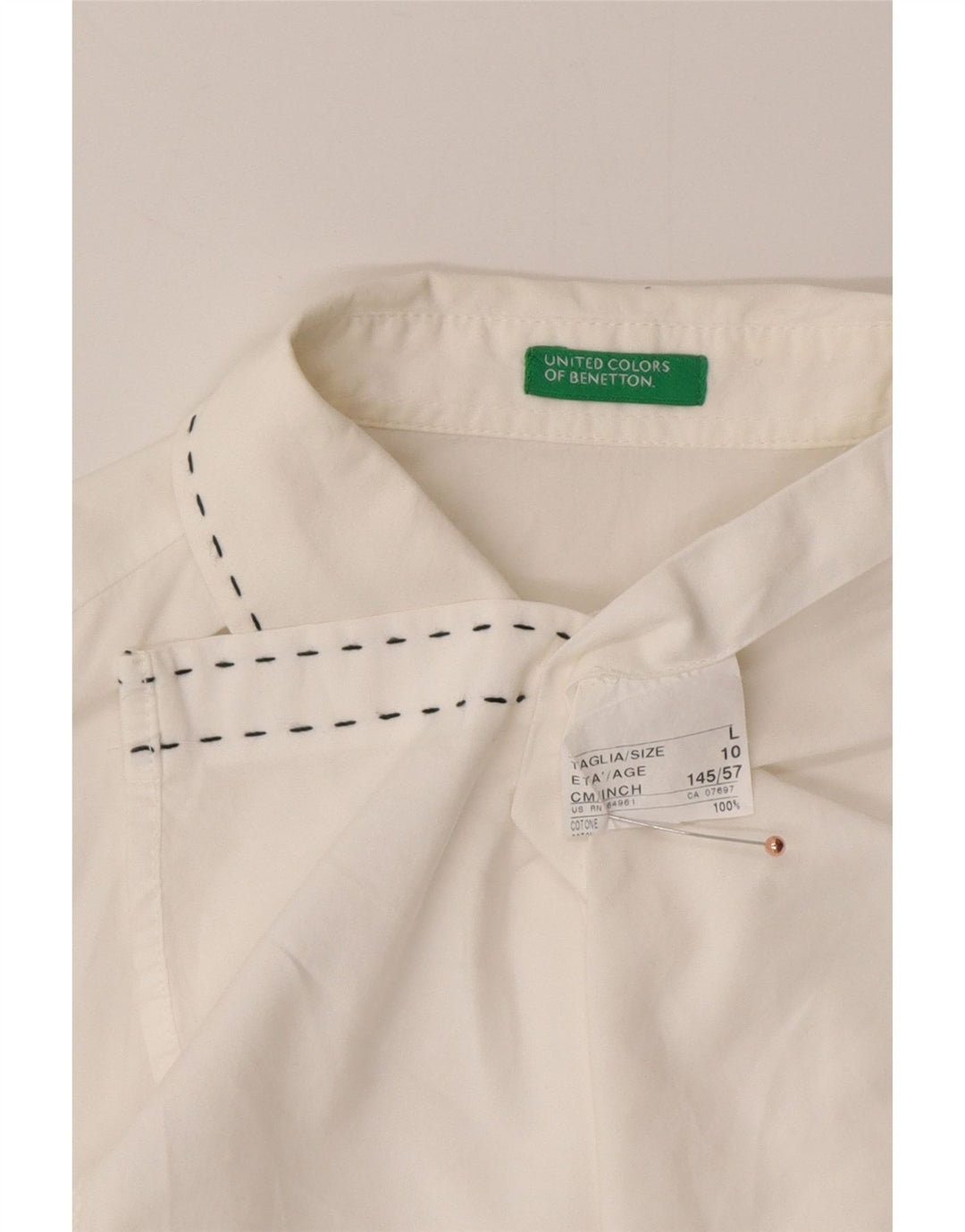 BENETTON Girls Shirt 9-10 Years Large  White Cotton