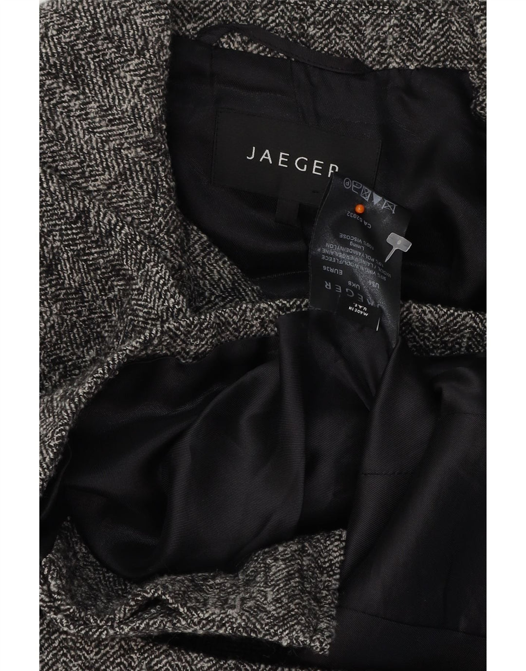 JAEGER Damen Zweireihige Jacke UK 8 Small Grau Fischgrätenmuster