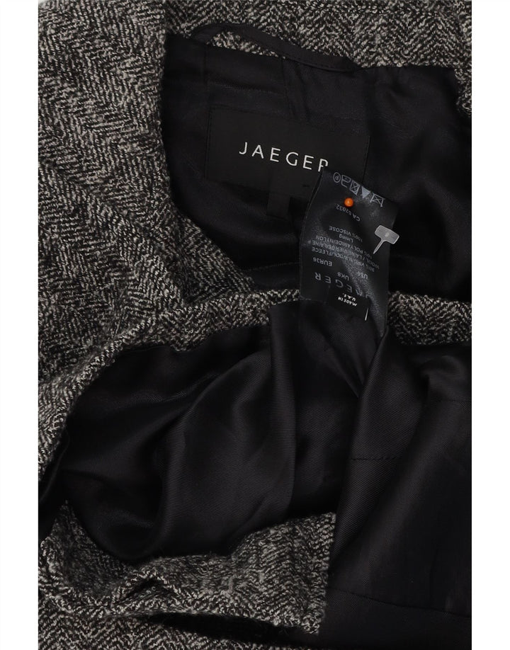 JAEGER Damen Zweireihige Jacke UK 8 Small Grau Fischgrätenmuster