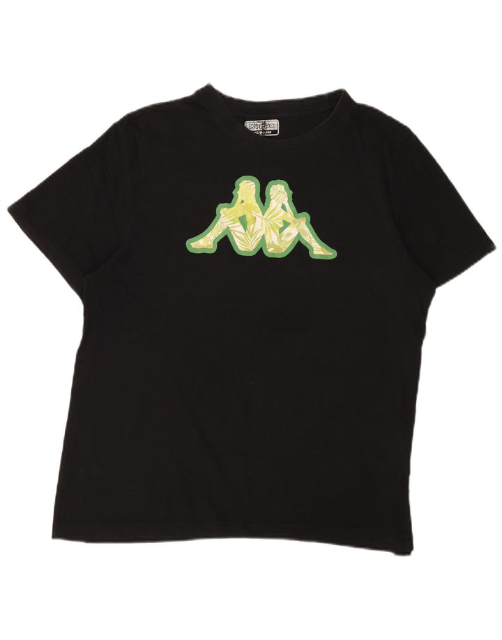 Kappa Womens Graphic T-Shirt Top UK 14 Mittelschwarze Baumwolle