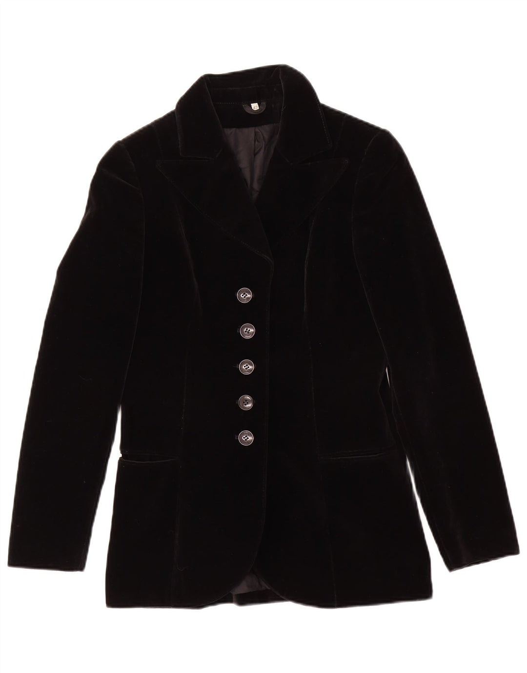 Vintage Damen 5-Knopf-Samt-Blazer-Jacke IT 42 Mittelschwarze Baumwolle