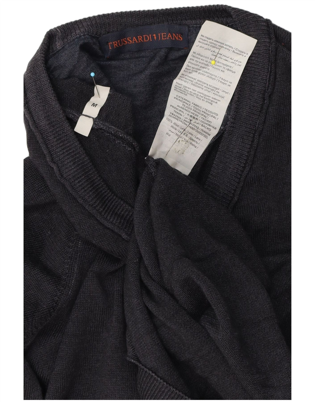 Trussardi Jeans Herren-Strickjacke aus mittelblauer Wolle in Marineblau
