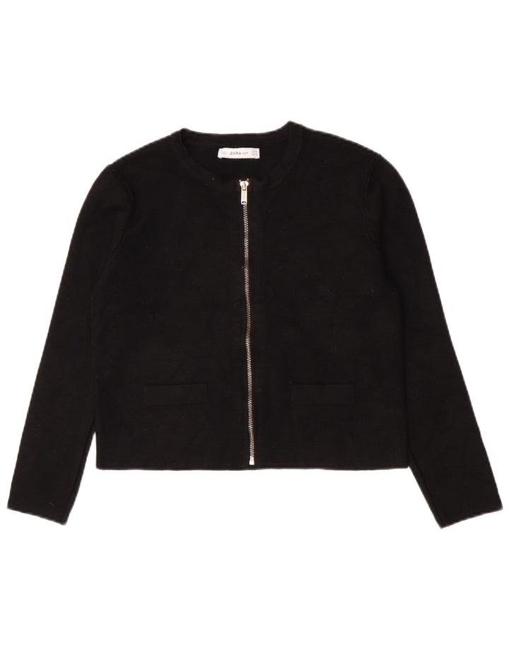 Zara Damen Crop Cardigan Pullover UK 12 Medium Schwarz