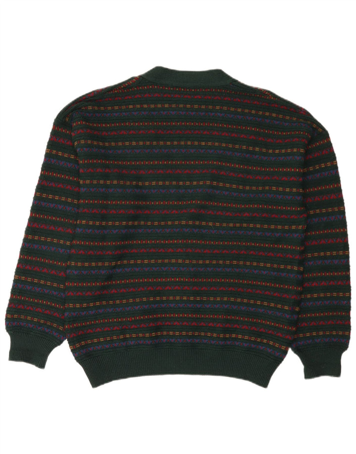 Il Granchio Herren-Strickjacke aus mittelgrüner, gestreifter Wolle