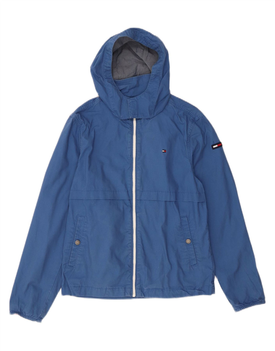 TOMMY HILFIGER Boys Hooded Bomber Jacket 13-14 Years Blue Cotton Vintage Tommy Hilfiger and Second-Hand Tommy Hilfiger from Messina Hembry 