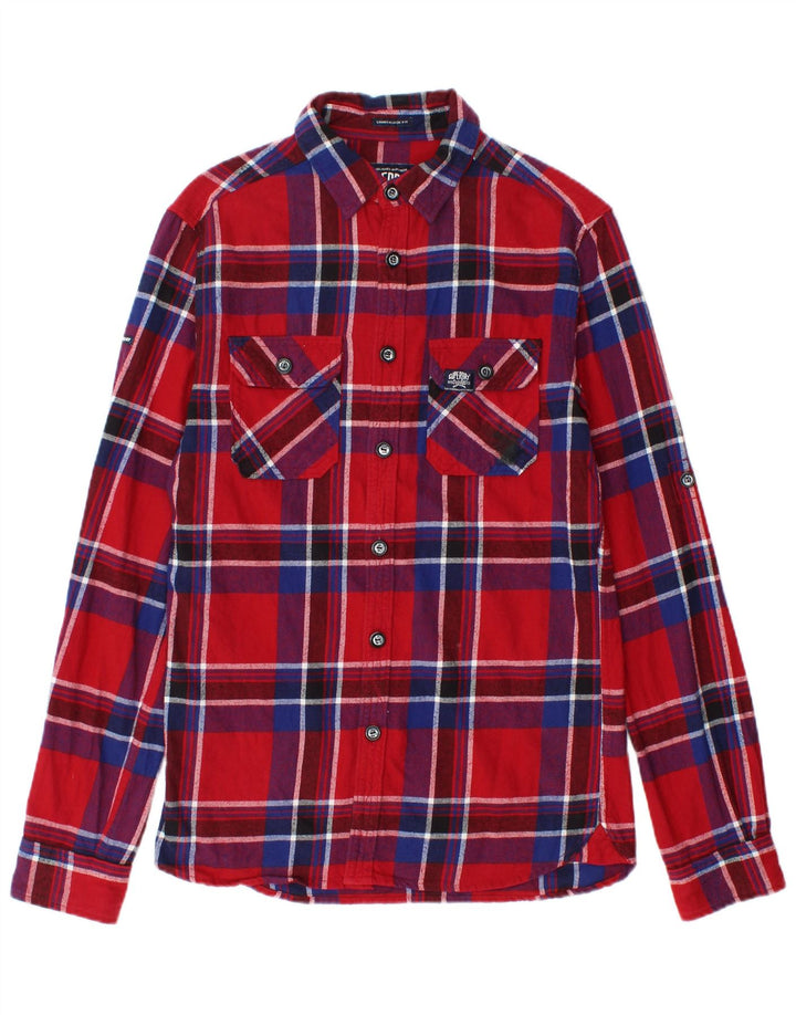 Superdry Herren-Flanellhemd, klein, rot kariert, Baumwolle
