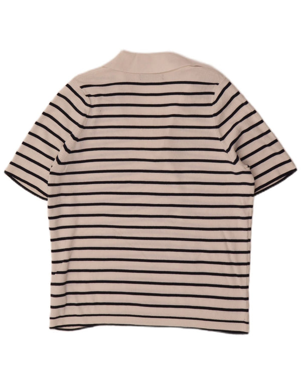 Marks & Spencer Damen Poloshirt UK 18 XL weiß gestreift aus Baumwolle