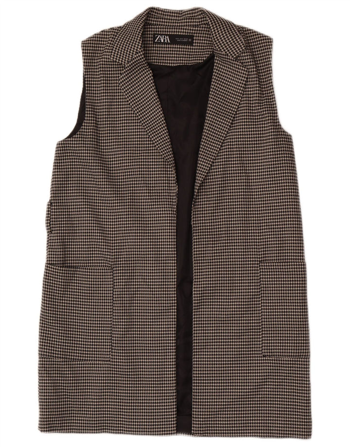 Zara Damen Longline-Übergröße-Gilet UK 10 Small Black Houndstooth