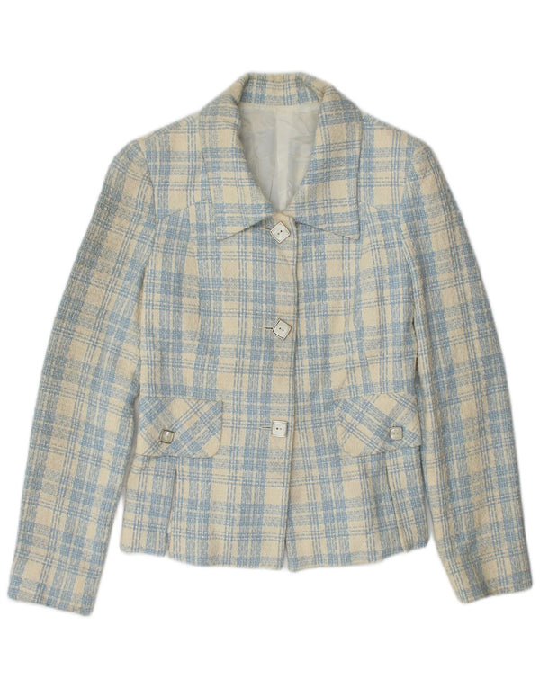 Vintage Damen 3-Knopf-Blazer-Jacke IT 42 mittelblau karierte Baumwolle
