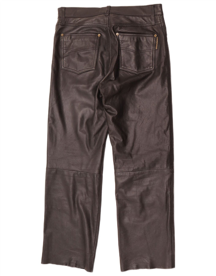 Vintage Herren gerade Lederhose W34 L30 Schwarz
