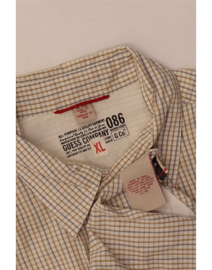 Guess Herren Kurzarmhemd XL Beige Gingham Baumwolle