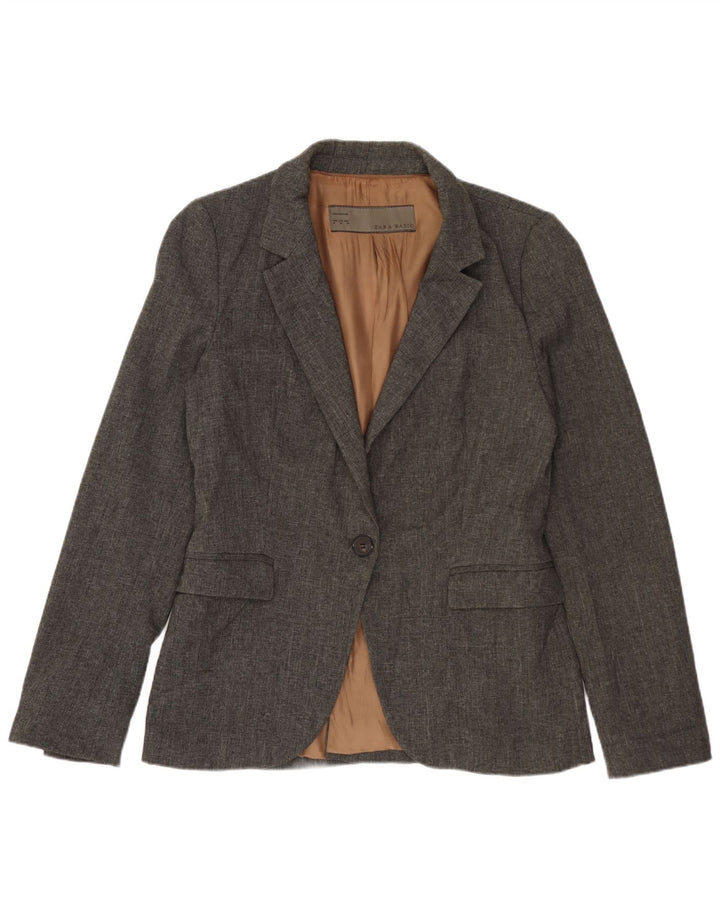 Zara Damen 1-Knopf-Blazerjacke UK 12 Mittelgraues Polyester