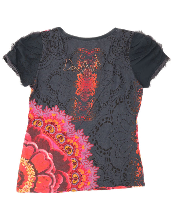 Desigual Womens Rainbow Graphic T-Shirt Top UK 18 XL Marineblau mit Blumenmuster