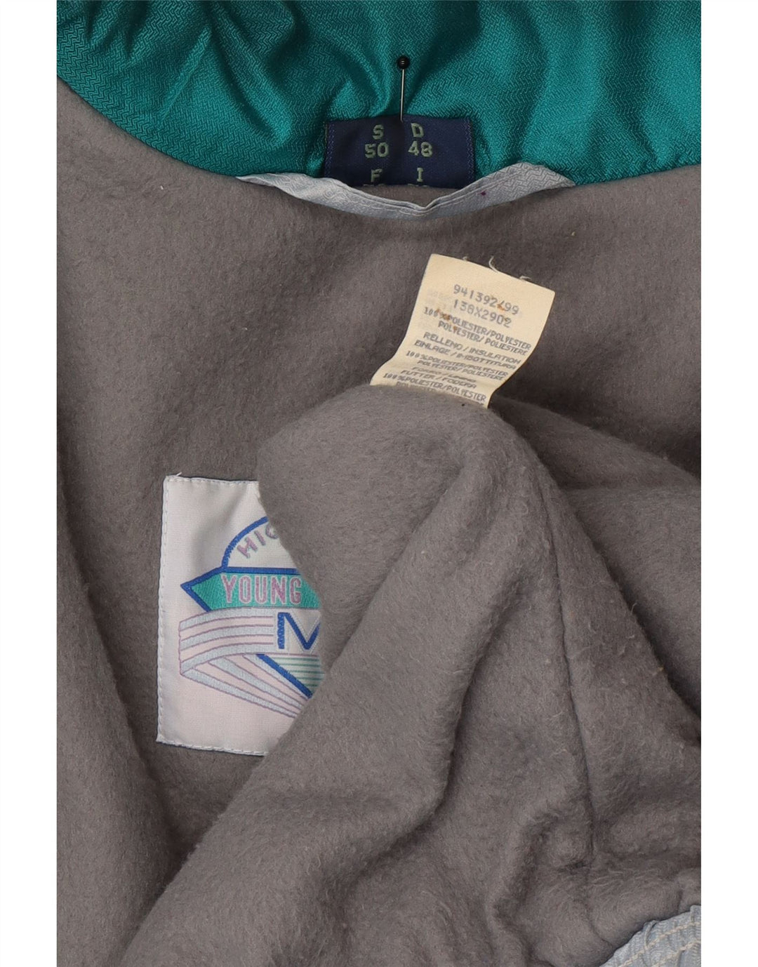 Vintage Herren-Skijacke mit Grafik, EU 48, mittelgrünes Farbblock-Polyamid