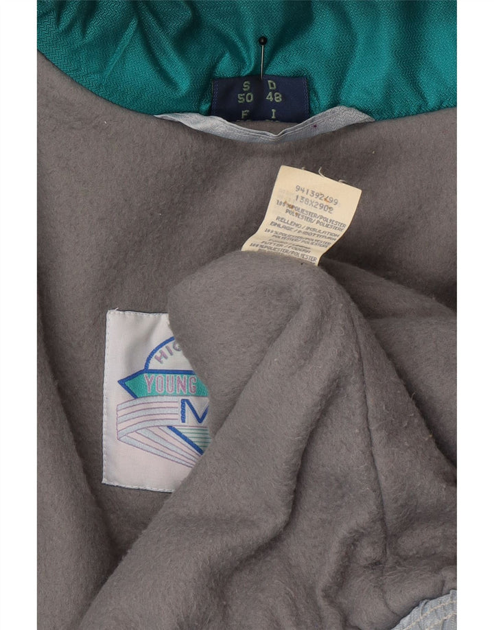 Vintage Herren-Skijacke mit Grafik, EU 48, mittelgrünes Farbblock-Polyamid