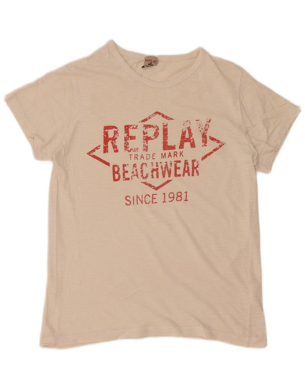 Replay Damen-T-Shirt mit Grafik, UK 12, mittelgrau, aus Baumwolle