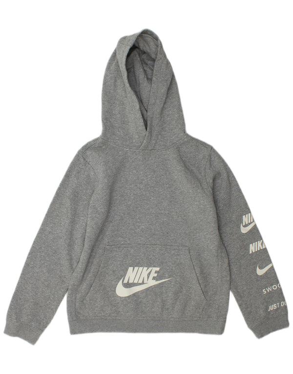 Nike Jungen-Pullover mit grafischem Kapuzenpullover, 12–13 Jahre, groß, grau gefleckte Baumwolle